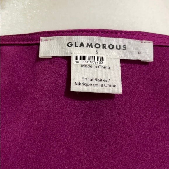 NWOT Glamorous Fuchsia Frill Surplice Peplum Satin Top US S - Picture 7 of 9